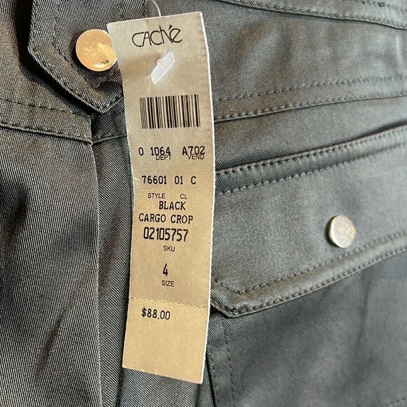 Cache Pants Black Sexy Satin Cargo Crop Zipper Size 4 NWT Deadstock - Picture 13 of 16